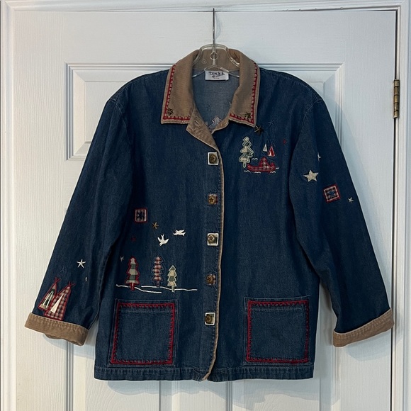 Teddi Tops - Teddi Blue Button Down Shirt with Embroidered Accents